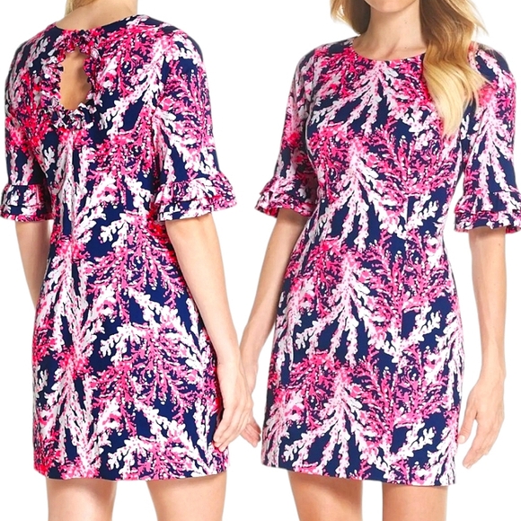 Lilly Pulitzer Dresses & Skirts - Lilly Pulitzer Fiesta Stretch Dress Nauti Navy Beyond the Sea Pink Coral Size 2